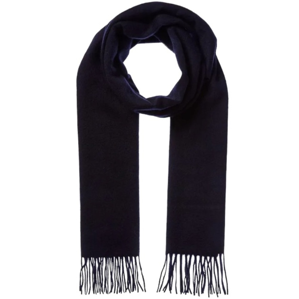 QI Solid Woven Cashmere Scarf With Fringe, Black, OS